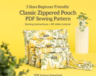 Zippered Flat Pouch Sewing Pattern – 5 Sizes | Beginner-Friendly Quilting | PDF Pattern