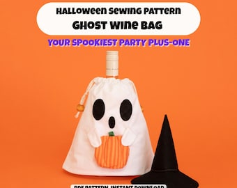 Halloween Ghost Wine Bag Sewing Pattern, Trick-or-Treat Candy Bag (PDF)