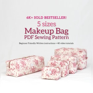 Boxy Pouch PDF Sewing Pattern: 5 Sizes, Makeup Bag & Hair Tool Organizer (4K Video)
