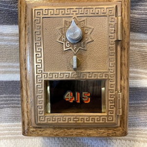 Post Office Box Door Bank, Vintage 1950s and 1960s PO Box Door, Handcrafted into a beautiful Oak Bank