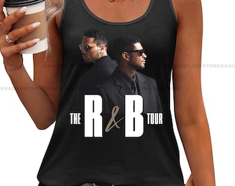 Camiseta unisex sin mangas de Usher Raymond y Chris Brown, estampado de la gira mundial de R&B para fans.