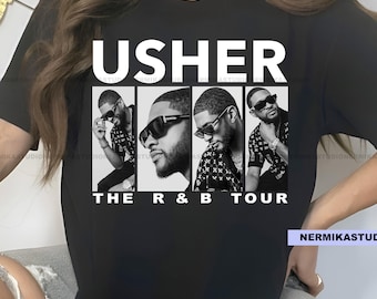 Camiseta de la gira mundial de R&B de Usher, merchandising para fans.