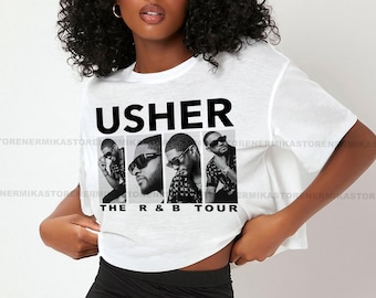 アッシャー R&B ツアー グラフィック クロップトップ – リラックスフィット Tシャツ