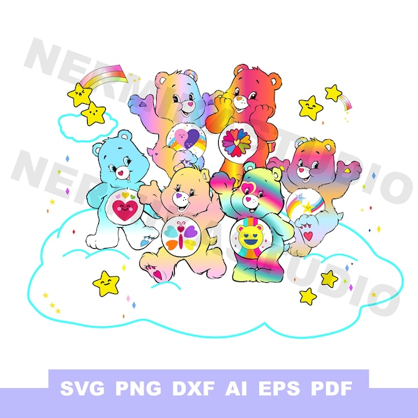 Care bears SVG digital always here, friends forever, dare to, calming heart, good vibes, flower power png pdf ai eps dxf vector shirt tshirt