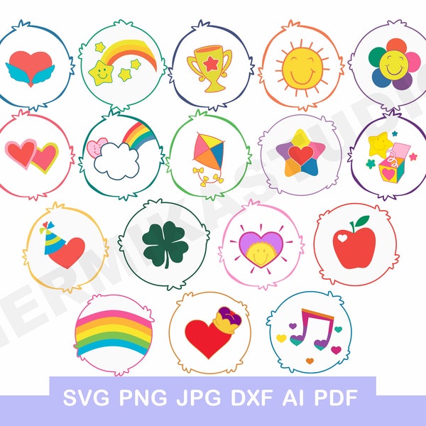 17 Care Bear cheer bashful brave champ smart swift do your best true wish playful heart surprise love a lot png pdf ai eps svg dxf iron cut