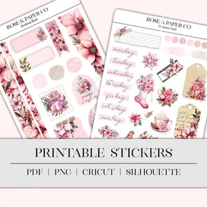 Christmas Blush - Weihnachtssticker zum Ausdrucken für deinen Planer, Hobonichi, Dot Grid Journal oder Planer inklusive Cut Files