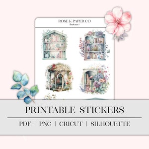 Bookcases Printable Stickers for your planner, hobonichi, dot grid journal, or common planner incl cut files