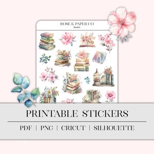 Bookish Reading Journal Printable Stickers for your planner, hobonichi, dot grid journal, or common planner incl cut files
