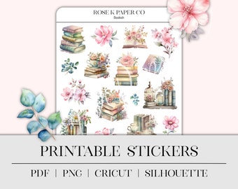 Bookish Reading Journal Printable Stickers for your planner, hobonichi, dot grid journal, or common planner incl cut files