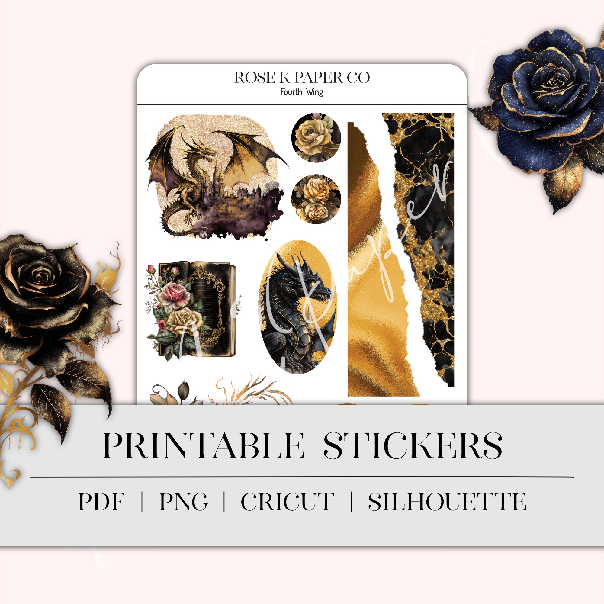 Fourth Wing Printable Stickers | Decorative stickers for our planner, hobonichi, dot grid journal, or common planner includes cut files