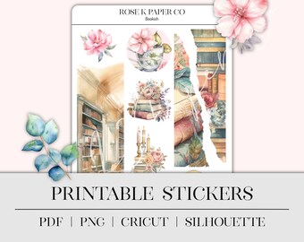 Bookish Reading Journal Printable Stickers for your planner, hobonichi, dot grid journal, or common planner incl cut files