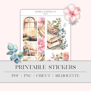 Bookish Reading Journal Printable Stickers for your planner, hobonichi, dot grid journal, or common planner incl silhouette cut files
