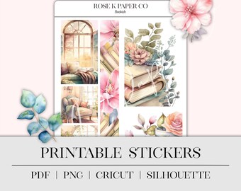 Bookish Reading Journal Printable Stickers for your planner, hobonichi, dot grid journal, or common planner incl silhouette cut files