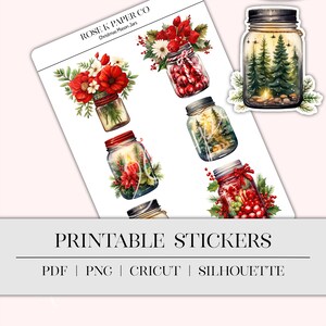 Weihnachten Einmachgläser Druckbare Aufkleber | Herbst Herbst | Dekorative Aufkleber für unsere Planer, Hobonichi, Dot Grid Journal inkl Schnittdateien