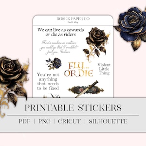 Fourth Wing Quotes Printable Stickers | Decorative stickers for our planner, hobonichi, dot grid journal, or common planner incl cut files