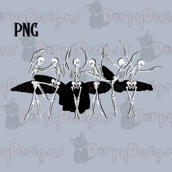 Ballerina Skeletons PNG, Cute Halloween Dancing Skeletons with TuTu Digital Download