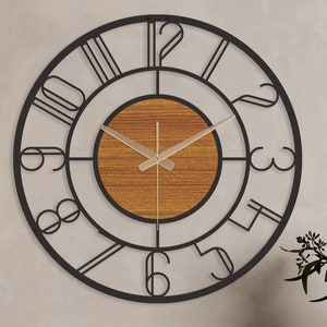 Large Metal Modern Wall Clock: Oversized Wooden Number Clock