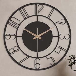 Large mid century modern wall clock, metal wall clock unique, farmhouse wall clock, clock for wall, wall clock number, wall clock decorative