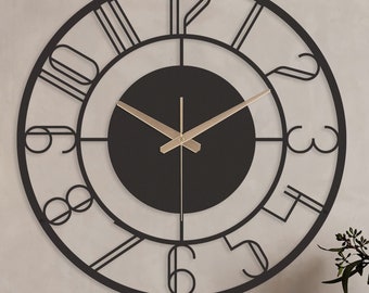 Large mid century modern wall clock, metal wall clock unique, farmhouse wall clock, clock for wall, wall clock number, wall clock decorative