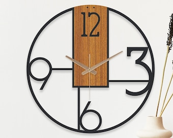 Large wall clock wood, clock, metal wall clock unique, wall clock modern, wall clock decorative, clock for livingroom, wall clock retro