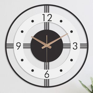 Reloj de pared de metal moderno de gran tamaño: decoración minimalista para sala de estar, blanco, de madera, regalo para el hogar.