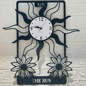 Zon halverwege de eeuw moderne wandklok, grote wandklok uniek, klokken voor muur, wandklok hout, tarot wandklok, boerderij wandklok
