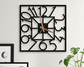 Horloge murale carrée, horloge murale moderne, grandes horloges pour mur, chiffres d'horloge murale, horloge murale unique, wanduhr, horloge murale pour salon