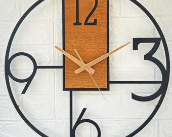 Large wall clock wood, clock, metal wall clock unique, wall clock modern, wall clock decorative, clock for livingroom, wall clock retro