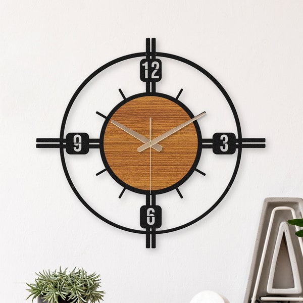 Large modern wall clock, Clocks for wall livingroom, Decorative Wall Clock Unique, wall art clock, Wooden, retro wall clock,midcentury clock