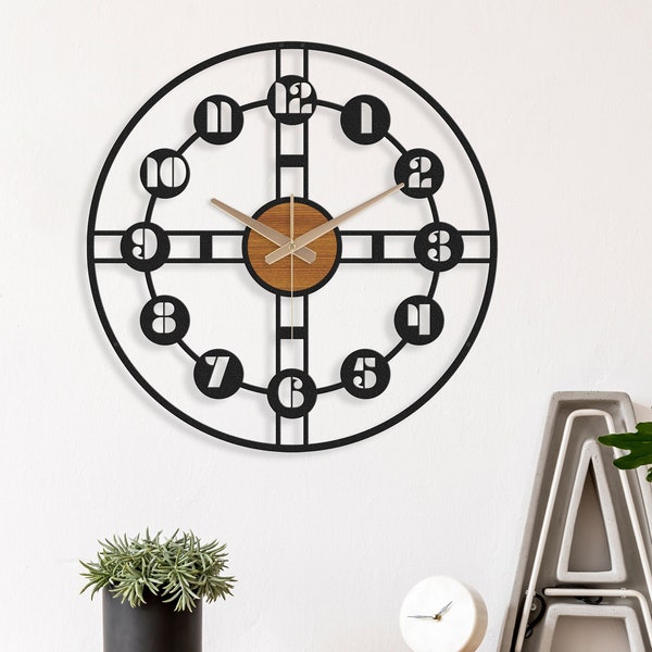 Large wall clock unique, Clocks for wall, Round, Modern, Decorative, wall clock for livingroom, Wall clock numbers, Retro, Minimalist, Wood
