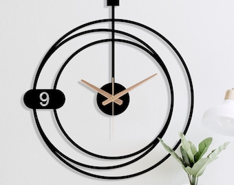 Modern Metal Wall Clock, Large Minimalist Wall Clock, Geometric Wall Art, Unique Black Clock, Oversized Silent Clock, Housewarming Gift