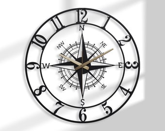 Compass Large Wall Clock, Nautical wall clock, Clocks for wall, Modern Wall Clock, Industrial Wall Clock, Wall clock with numbers,