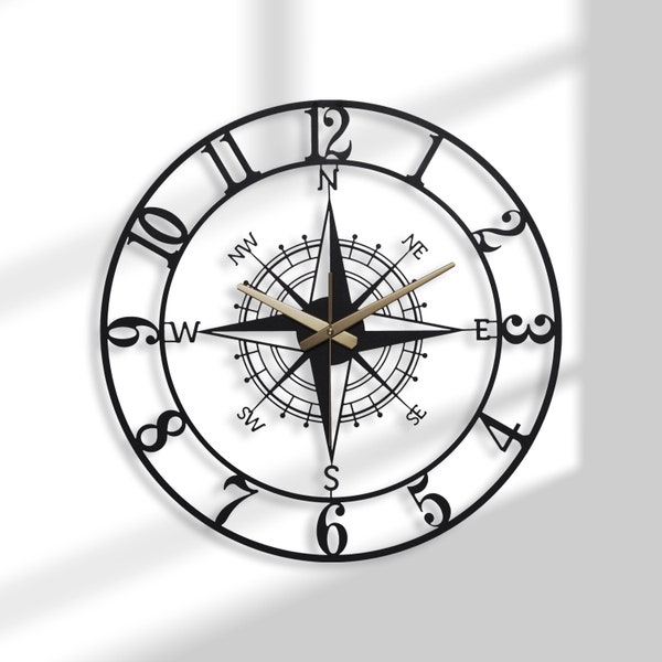 Compass Large Wall Clock, Nautical wall clock, Clocks for wall, Modern Wall Clock, Industrial Wall Clock, Wall clock with numbers,