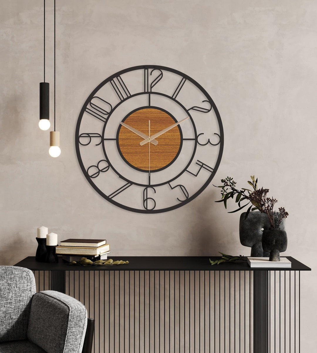 Large Metal Modern Wall Clock: Oversized Wooden Number Clock - Etsy