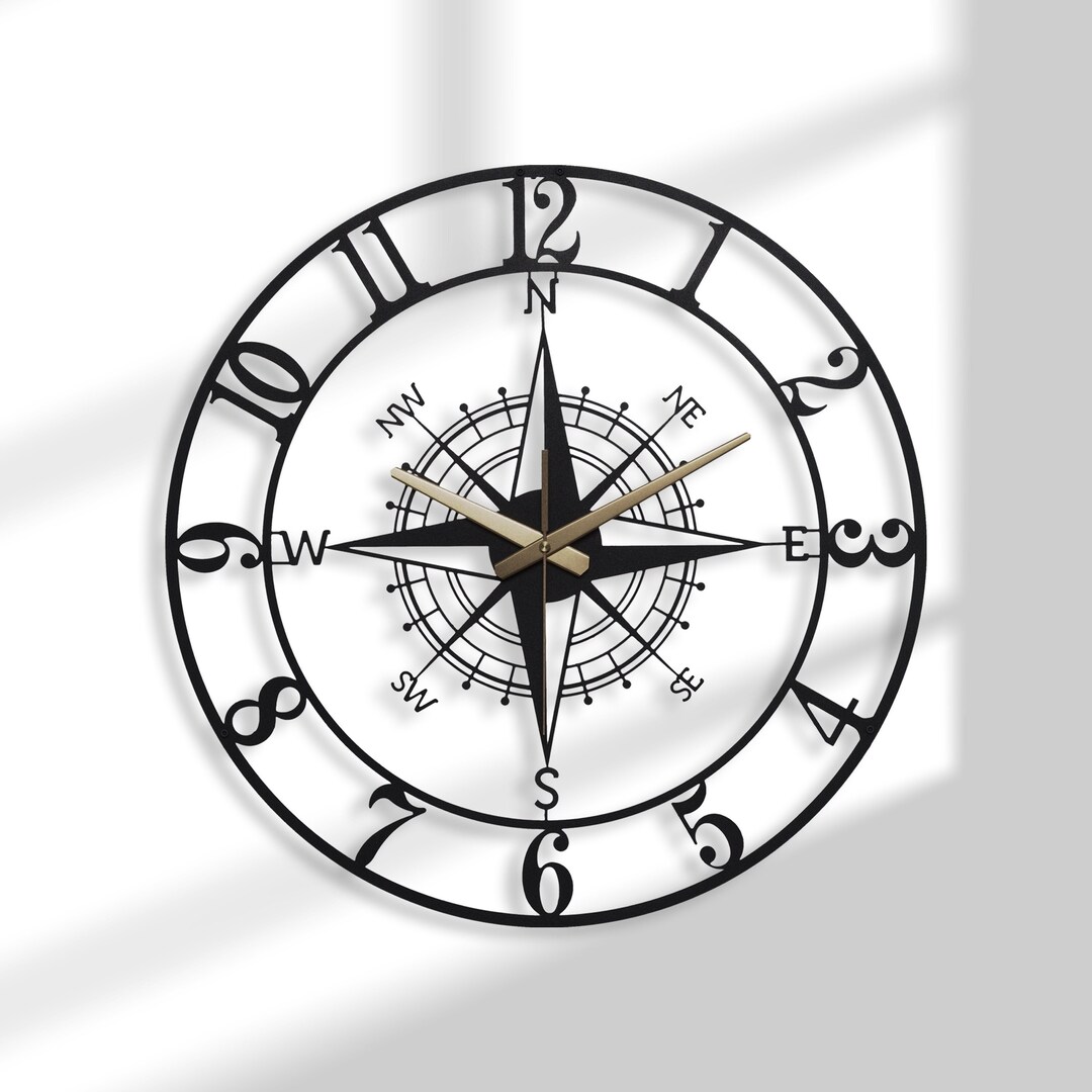 Compass Large Wall Clock, Nautical Wall Clock, Clocks for Wall, Modern Wall Clock, Industrial