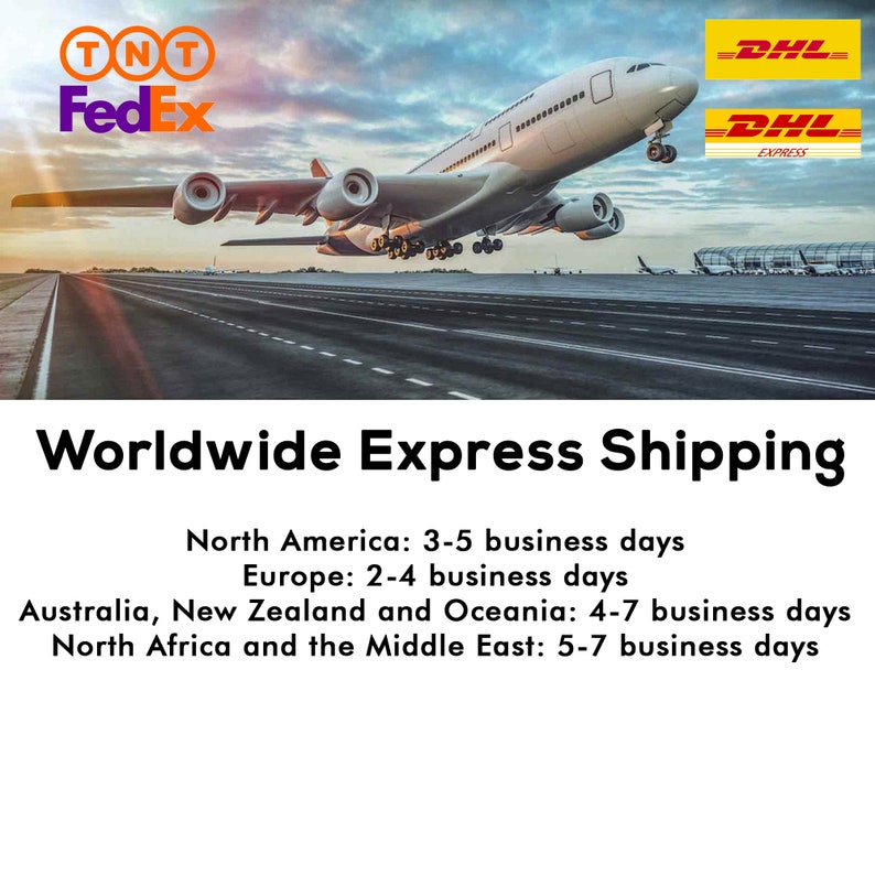 May include: An airplane taking off from a runway with the logos of FedEx, TNT, DHL, and DHL Express in the background. The text "Worldwide Express Shipping" is displayed below the image.