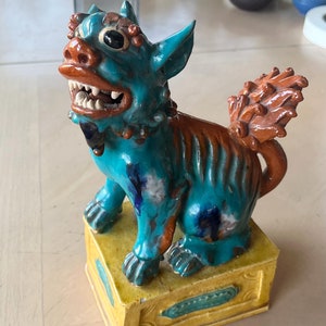 Antique Yixing Clay Jun Glazed Foo Dog Statue - Republic Period