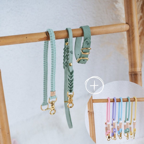 Mix & Match Bundle | 3-teilige Leine + Lederhalsband in Frühlingsfarben | PASTEL DREAMS COLLECTION