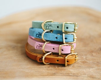 Mini leather collar with brass fittings in spring colors or earth tones | PASTEL & BOHO COLLECTIONS