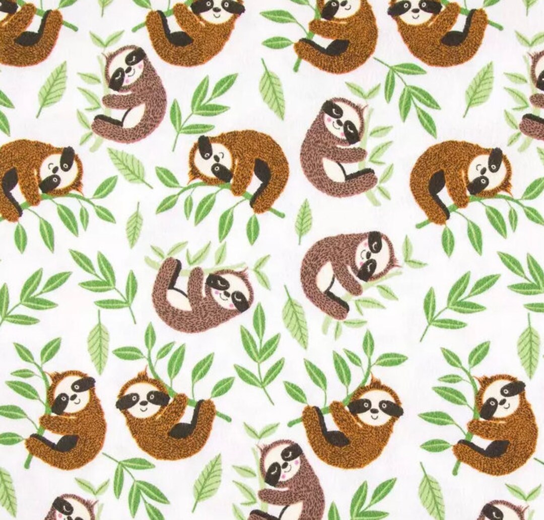 Sleepy Sloths Flannel Fabric Flannel Fabric Animal Fabric 100 % Cotton ...