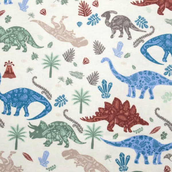 Beige Organic Nursery Flannel Assorted Dinos Fabric  | Flannel Fabric | Dinosaur Fabric | Organic Fabric | Sewing Fabric | Dino Decor | DIY