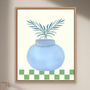 Estampado de jarrón de moda, estampado floral retro, estampado de flores botánicas, cartel de flores boho, impresión abstracta, arte digital, jarrón azul, descargable