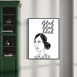 Blah Blah Blah Art Print, Funny Poster, Preppy Wall Decor, Black and White, Digital Download, Girly Wall Art