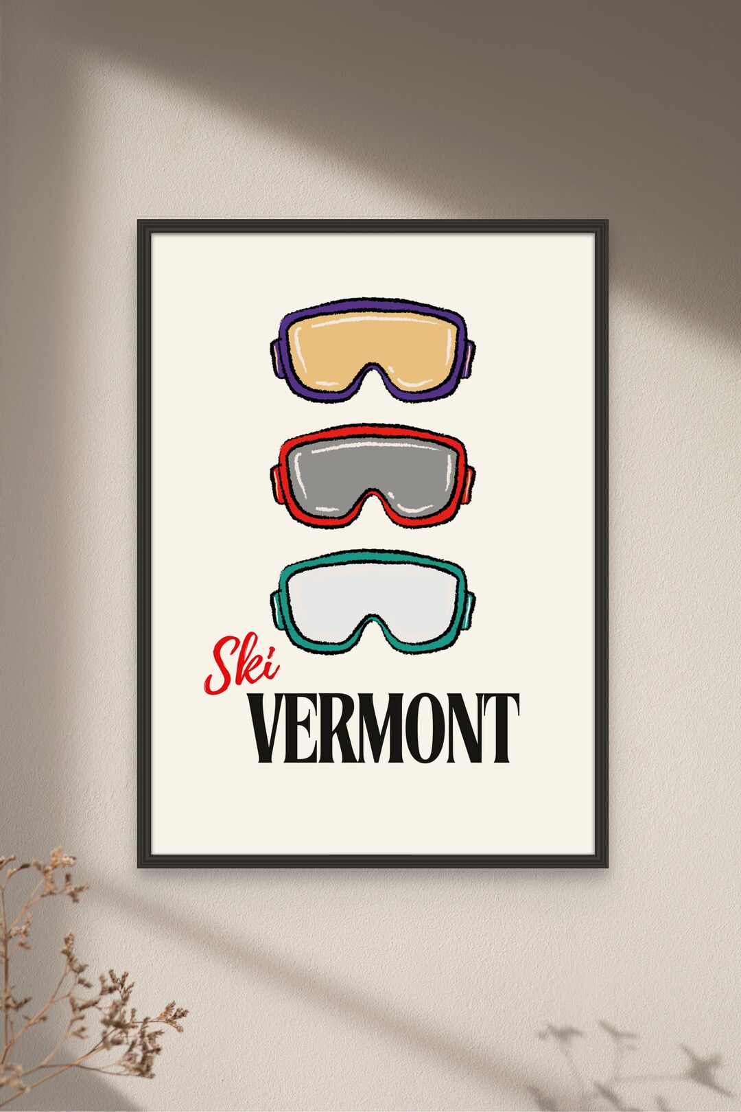Ski Vermont Goggles Art Print: Cabin Wall Decor (digital Download) - Etsy