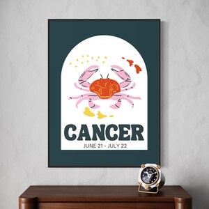 Kanker kunst aan de muur print, gedurfde kleur dierenriem poster, retro wanddecoratie, kardinaal waterteken digitale download