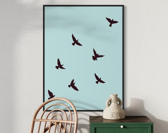 Blue Bird Art Print: Beach Inspired Flying Birds Decor (Digital Download)