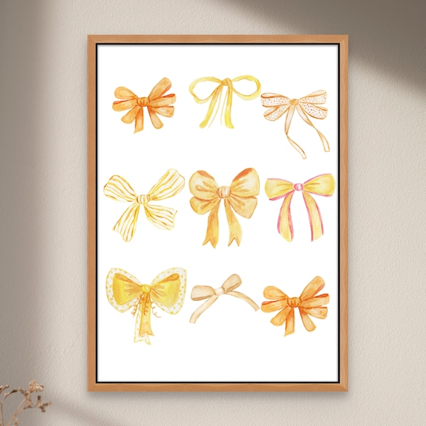 Yellow Bows Art Print, Coquette Poster, Girly Room Decor, Preppy Wall Art, Digital Download