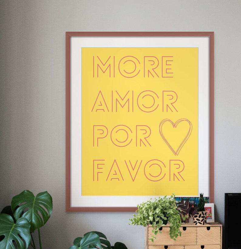 More Amor Por Favor Print, Minimalist Heart Poster, Aesthetic Living
