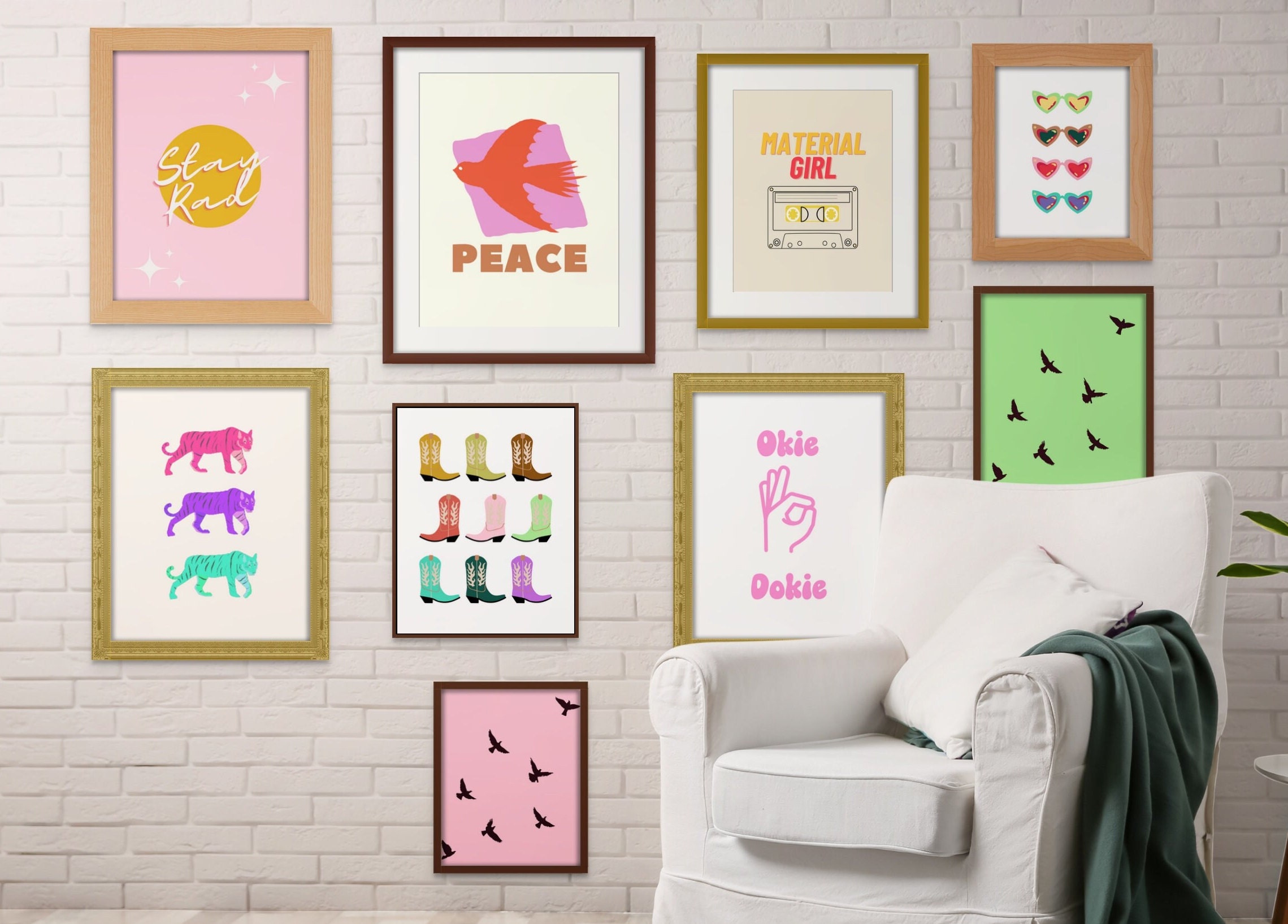 Colorful eclectic gallery wall Gen Z style