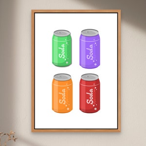Retro Soda Poster, Colorful Pop Cans, Vintage Soda Art, Digital Download, Diet Coke Wall Decor, Girly Art, Trendy Decor